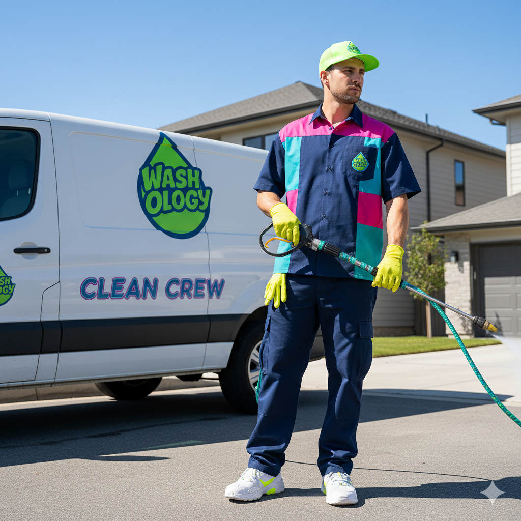 Pressure washing professional at work